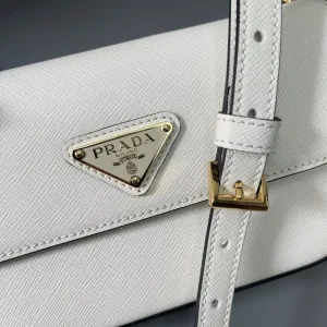 Prada Flap Chain Shoulder Bag Small White Gold Hardware