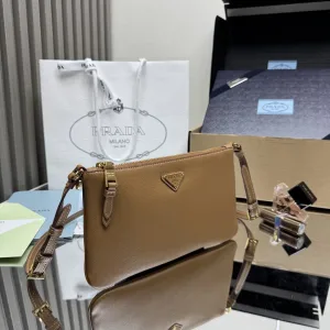 Prada Flap Crossbody Small Taupe Gold Hardware