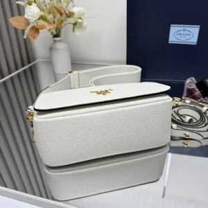 Prada Flap Crossbody Small White Gold Hardware