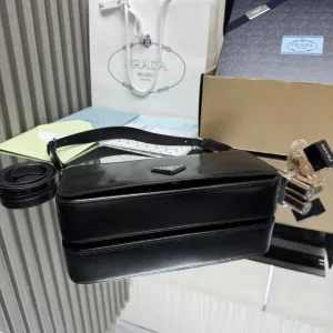 Prada Flap Shoulder Bag Small Black Silver Hardware
