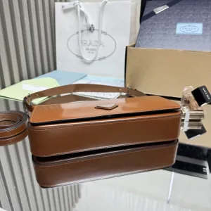 Prada Flap Shoulder Bag Small Brown Gold Hardware