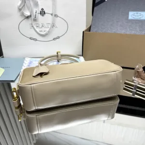 Prada Galleria Top Handle Small Beige Gold Hardware