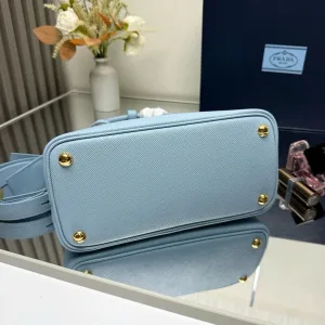 Prada Galleria Top Handle Small Light Blue Gold Hardware