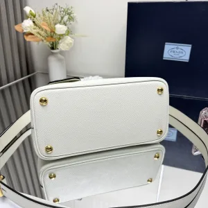 Prada Galleria Top Handle Small White Silver Hardware