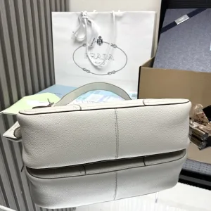 Prada Hobo Shoulder Bag Medium White Silver Hardware