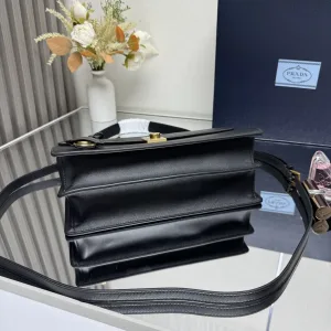 Prada Leather Briefcase Medium Black Gold Hardware