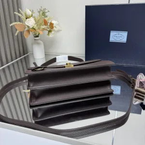 Prada Leather Briefcase Medium Dark Brown Gold Hardware