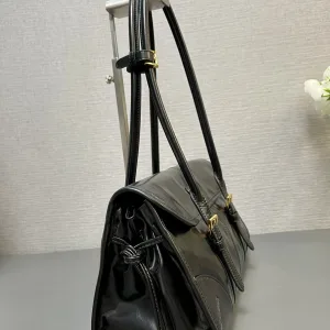 Prada Patent Leather Tote Medium Black Silver Hardware