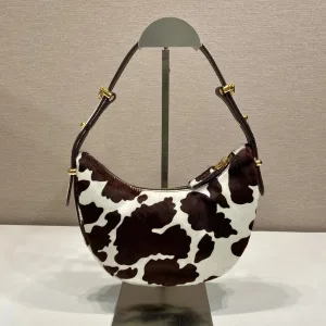 Prada Pony Hair Hobo Small Brown White Silver Hardware