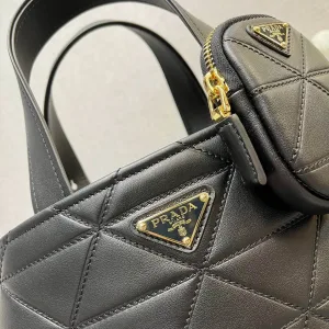 Prada Quilted Top Handle Medium Black Gold Hardware