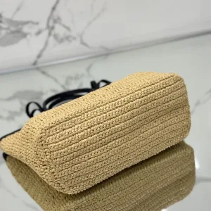 Prada Raffia Logo Tote Small Natural Black Gold Hardware