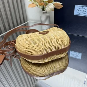 Prada Raffia Moon Bag Medium Natural Brown Gold Hardware