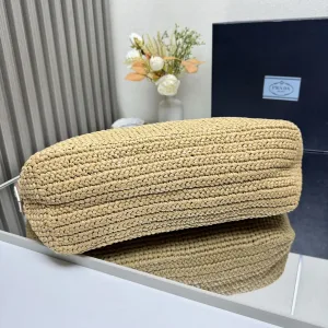 Prada Raffia Shopper Large Natural Gold Hardware