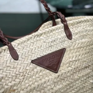 Prada Raffia Tote Medium Natural Brown Gold Hardware