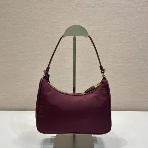 Prada ReEdition Shoulder Bag Small Burgundy Silver Hardware Variant 2