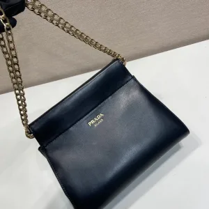 Prada Saffiano Chain Shoulder Bag Small Black Gold Hardware