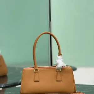 Prada Saffiano Double Tote Medium Caramel Gold Hardware