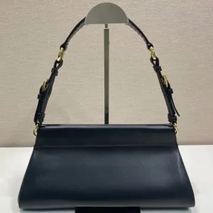 Prada Satin Shoulder Bag Small Black Gold Hardware