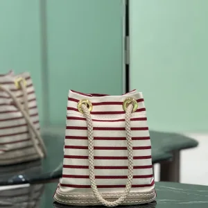 Prada Striped Bucket Bag Small White Red Gold Hardware