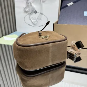 Prada Suede Bucket Bag Medium Taupe Gold Hardware