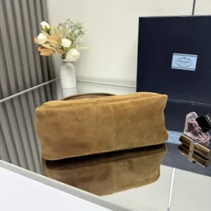Prada Suede Shoulder Bag Medium Camel Gold Hardware