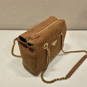 Prada Suede Tote Medium Brown Gold Hardware