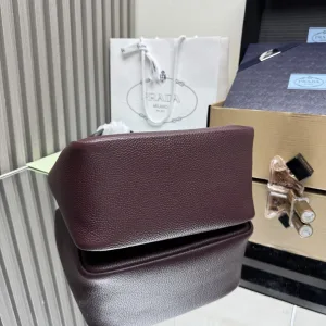 Prada Triangle Tote Medium Burgundy Gold Hardware