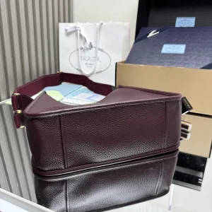 Prada Triangle Tote Medium Burgundy Silver Hardware