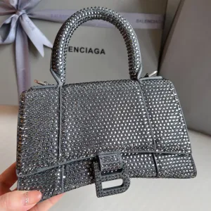 Balenciaga Hourglass Top Handle Mini Gray Crystal 19cm