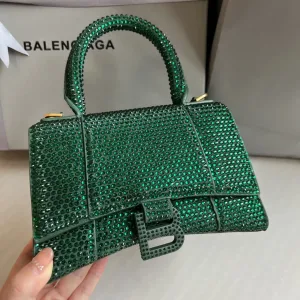 Balenciaga Hourglass Top Handle Mini Green Crystal 19cm