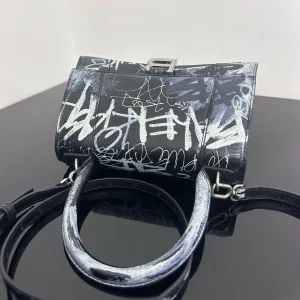 Balenciaga Hourglass Top Handle Small Black Graffiti 23cm