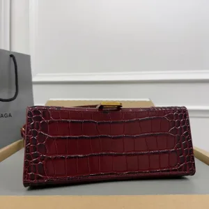 Balenciaga Hourglass Top Handle Small Burgundy Croc 23cm