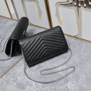 Saint Laurent LouLou Shoulder Bag Medium Black Silver Hardware Exact Size Unknown 062