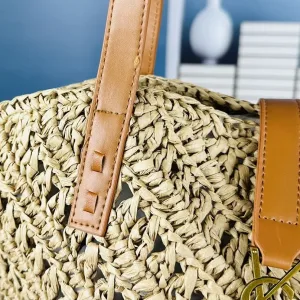 Saint Laurent Raffia Basket Tote Bag Large Beige Gold Hardware Exact Size Unknown 005