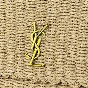 Saint Laurent Raffia Chain Shoulder Bag Medium Beige Gold Hardware Exact Size Unknown 001