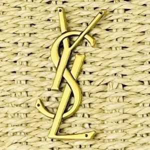 Saint Laurent Raffia Chain Shoulder Bag Medium Beige Gold Hardware Exact Size Unknown 002