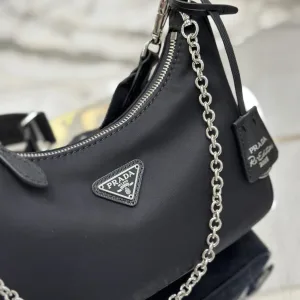 Prada Bucket Bag Medium Black Silver Hardware
