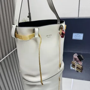 Prada Bucket Bag Medium White Gold Hardware
