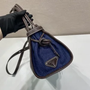 Prada Buckle Barrel Bag Medium Navy Silver Hardware