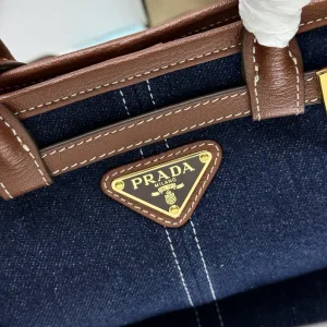 Prada Buckle Crossbody Medium Navy Brown Silver Hardware