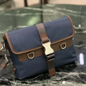 Prada Buckle Crossbody Small Navy Brown Silver Hardware