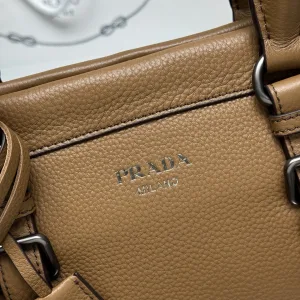 Prada Buckle Satchel Medium Caramel Silver Hardware