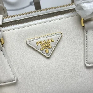 Prada Buckle Satchel Medium White Silver Hardware