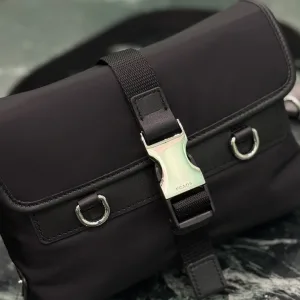 Prada Buckle Shoulder Bag Small Black Silver Hardware