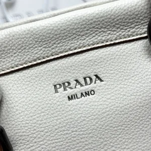 Prada Buckle Top Handle Medium White Silver Hardware