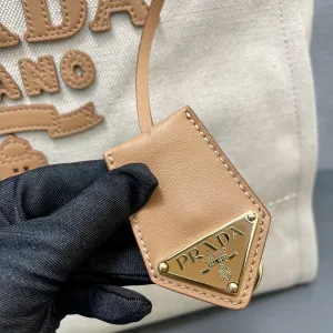 Prada Canvas Tote Medium White Gold Hardware