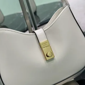 Prada Cleo Hobo Small White Gold Hardware