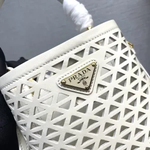 Prada Crochet Bucket Bag Small White Gold Hardware