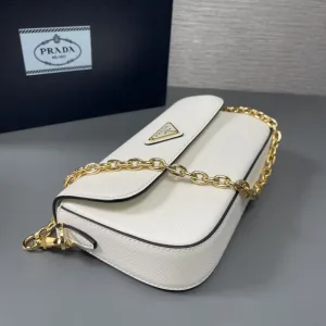 Prada Flap Chain Shoulder Bag Small White Gold Hardware