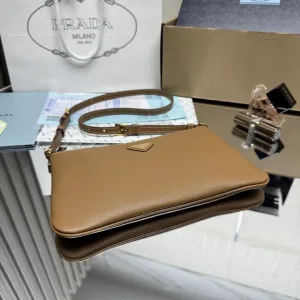Prada Flap Crossbody Small Taupe Gold Hardware